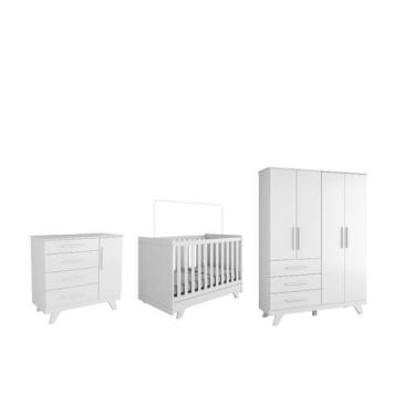 Imagem de Quarto Completo Bebe Moveis Peroba Retro 04 portas MDF LS, Branco