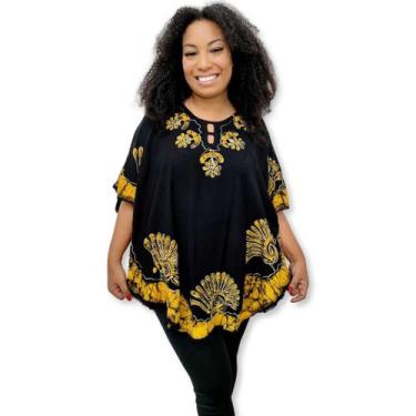 Imagem de Bata estilo Poncho Indiana Bordado e Tie Dye Batik Plus Size - Sarat M