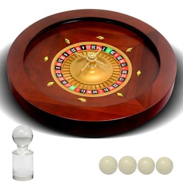 Imagem de JIESITE Roda de roleta de madeira de luxo, rolamentos de precisão de grau de cassino, conjunto de roleta para festas de clube de adultos (escuro, 50,8 cm)