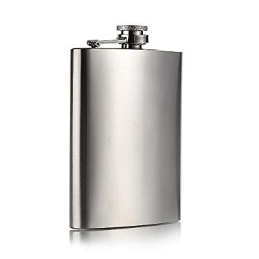 Imagem de AUGEN Garrafa Hip Flask de aço inoxidável à prova de vazamento prata 230 ml (230 ml) Frascos de bolso para bebidas alcoólicas ou suporte para bebidas alcoólicas