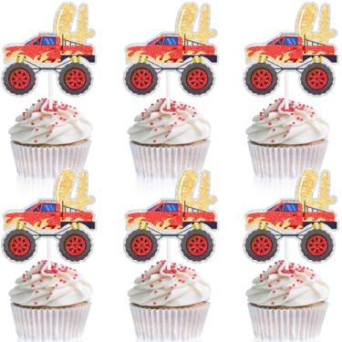 Imagem de 18pcs Beautiful Big Wheel Truck 4th Birthday Happy Cupcake Decoration Set - This is the perfect car theme party, boy girl birthday party, baby shower truck decorations - LIANGSS
