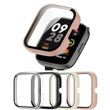Imagem de RiYHM Capa protetora de tela para Xiaomi Redmi Watch 3, [pacote com 4] Capa protetora de PC rígido e acessórios de substituição de filme de vidro temperado para Redmi Watch 3 Smartwatch