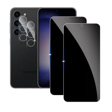 Imagem de LYPHPE 【Pacote com 2 + 2】 Protetor de tela de privacidade para Samsung Galaxy S23 9H vidro temperado filme privado anti-espião compatível com Samsung S23 e (2 unidades) Protetor de lente de câmera