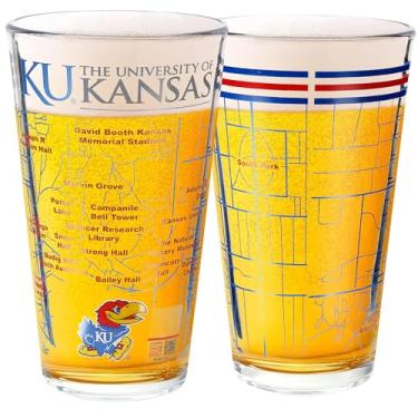 Imagem de Greenline Goods Conjunto de 2 copos de cerveja University of Kansas Pint - Logotipo Jayhawks colorido e mapa do campus - Ideia de presente Jayhawk para graduados e ex-alunos - Artigos de vidro