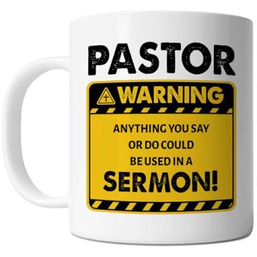 Imagem de FLEXISAVVY Caneca de Pastor - Aviso de Pastor - Humor Pastor Ideia de Presente Cristão para Homens e Mulheres Caneca de Café de Cerâmica Branca 325 ml