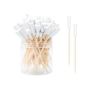 Imagem de 120 PÇS Palitos de bambu palitos de bambu abacaxi flamingo praia cacto folha de palmeira feito à mão para aperitivos alimentos bebidas Luau Havaí Beach Holiday Party Supplies (camiseta de golfe)