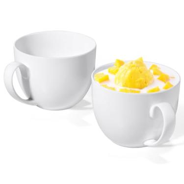Imagem de Chulan Canecas de café grandes para sopa de porcelana de osso branco, conjunto de 2 canecas de porcelana jumbo leves de 623 g, xícaras extra grandes de cerâmica com alças para bebidas quentes, saladas