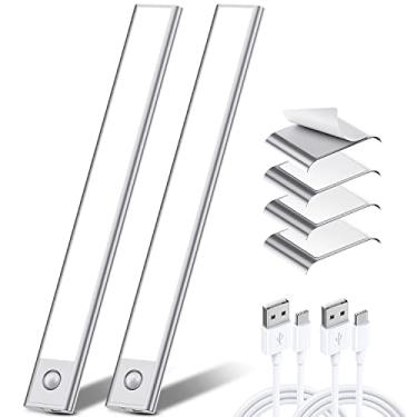 Imagem de Luzes LED recarregáveis com sensor de movimento de 2000 mAh - Luzes magnéticas embaixo do armário, armário, fita de cozinha (pacote com 2)