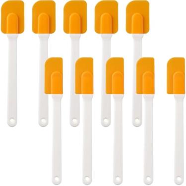 Imagem de 10 Pcs Espátulas de silicone Espátulas de borracha Espátula resistente ao calor Espátula de alta temperatura para serviço pesado Conjunto comercial de espátulas de (Laranja)