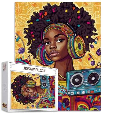 Imagem de Quebra-cabeça Rock and Roll Girl 1000 peças para adultos, cabelo encaracolado, pintura de meninas negras, caixa musical, 1000 peças, jogo legal para meninas, decoração de parede, faça você mesmo,
