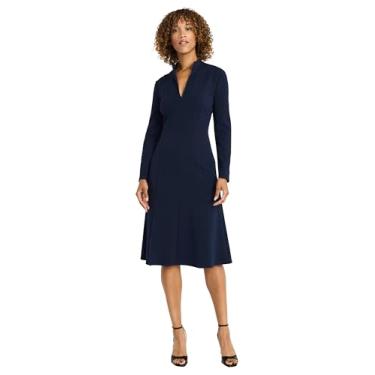 Imagem de Maggy London Vestido feminino elegante gola V manga longa comprimento até o joelho - vestidos casuais para negócios, Blazer azul-marinho, 40