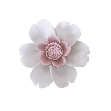 Imagem de Flor de pêssego, arte de parede de flores de cerâmica de 7 cm, decoração de parede de flor artificial 3D, escultura de parede feita à mão, decoração de parede de flor de porcelana para casa, corredor,