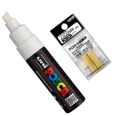 Imagem de Kit Posca Branca PC-8K + Refil - Uni-ball