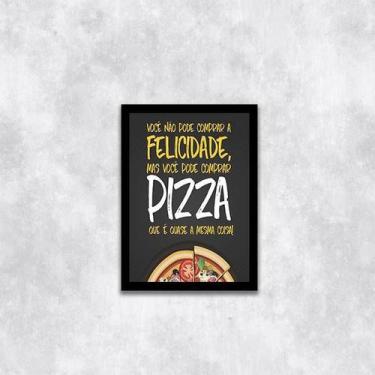 Imagem de Quadro Frase Felicidade Pizza 24x18cm - Quadros On-line, Madeira branc