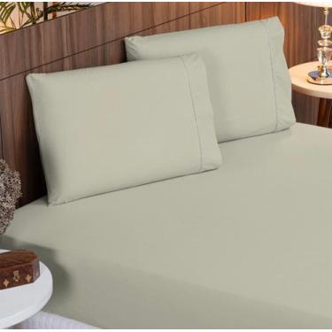 Imagem de Roupa de Cama Casal 400 Fios 3 Peças Toque Acetinado 100% Macio Bege -