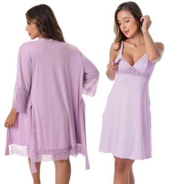 Imagem de Kit Robe Noiva Camisola Amamentação Curta Gestante Maternidade - ALTIE