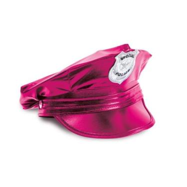 Imagem de Chapeu Quepe de Policial para Fantasias Tematicas na Cor Rosa Brilhant