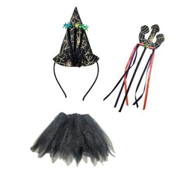 Imagem de Kit Fantasia Saia Tiara Bruxa e Varinha Halloween Carnaval - Bwx