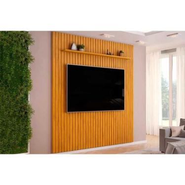 Imagem de Rack Bancada c/ Painel p/ TV até 85 Pol Pratic Ripado 1 Prateleira 250x240cm Cedro - DJ Móveis