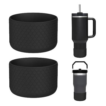 Imagem de WUQID Pacote com 2 botas de silicone com textura em formato de coração para Stanley Quencher H2.0 1,1 l 850 g 590 ml & IceFlow Flip 850 g 590 ml e Hydroflask 350 g - 737 g, capa de manga inferior de garrafa antiderrapante