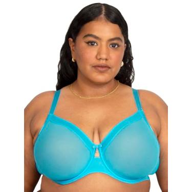 Imagem de Curvy Couture Malha transparente feminina, cobertura total sem forro, suporte sexy plus size, Azul profundo, (34) G
