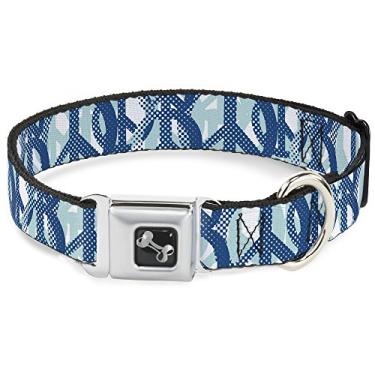 Imagem de Buckle-Down Coleira para cães com fivela de cinto de segurança - pontos de paz branco/azul - 2,54 cm de largura - serve para pescoço de 22,86 a 38,10 cm - pequena