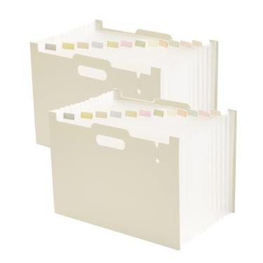 Imagem de Fei Bi Gerenciador de pastas sanfonadas de 2 peças, 12 páginas de expansão de grade, gerenciador de faturas e recibos mensal portátil que abre na vertical, etiquetas coloridas, papel timbrado para