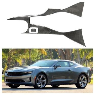 Imagem de IKUESM compatível com Chevrolet Camaro 2017-2022 Acessórios de fibra de carbono painel de engrenagem central do carro copo de água moldura decorativa adesivo capa de acabamento(Black,For Left-hand dri