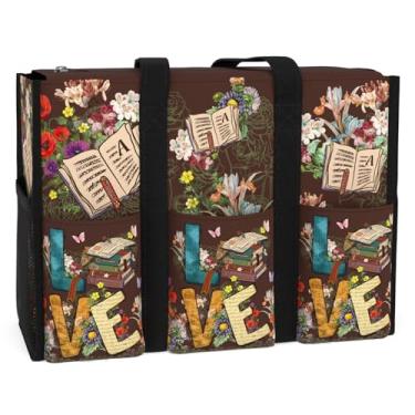 Imagem de 84hoods Bolsa grande à prova d'água com vários bolsos convenientes e zíper. Presente para mulheres amantes de livros, bibliotecária., Livros de amor, Large