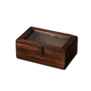 Imagem de zaoalife Caixa de armazenamento de madeira vintage com tampa de vidro, caixa de memória, armário de armazenamento decorativo, caixa de mesa, caixa de exibição de joias
