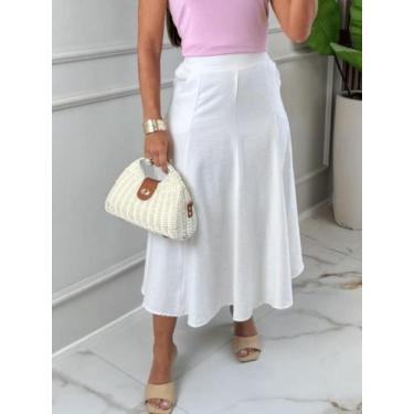 Imagem de Saia Midi Feminina Alfaiataria Evase Sensorial Com Bolso Elegante - CR