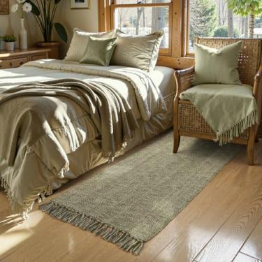 Imagem de Collive Tapetes de corredor laváveis para corredores, 5 x 1,8 m natural/verde tapete de entrada macio tecido à mão contemporâneo moderno lavanderia tapete interno para banheiro, quarto, cozinha, porta