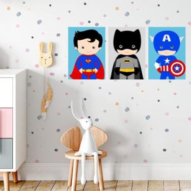 Imagem de Kit 3 Placas Decorativas Heróis Desenho MDF 3mm 18x26 - Brothers Minei