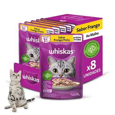 Imagem de Kit 08 Sachês Whiskas 85g Frango 1+Anos