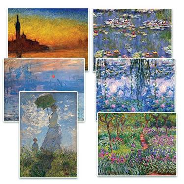 Imagem de Creanoso Cartões postais de pinturas famosas de Claude Monet (pacote com 60) - Crepúsculo, mulher com guarda-sol, nascer do sol, íris, nenúfares - cartões de notas presentes para homens e mulheres