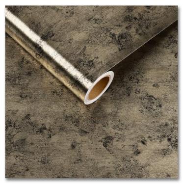 Imagem de CRE8TIVE Papel de parede envelhecido dourado de 30,5 x 899 cm, papel de parede metálico para utensílios de cozinha, papel de parede removível amigável ao locatário, papel de contato dourado para sala