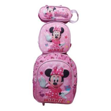 Imagem de Kit Mochila Infantil Minnie Rodinha Lancheira Estojo Oferta - Dlaysa 