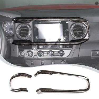Imagem de LLKUANG ABS painel central de carro, painel de ar condicionado, capa de moldura de tomada para Toyota Tacoma 2016-2020 (fibra de carbono)