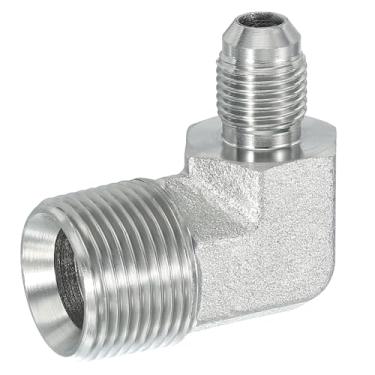 Imagem de PATIKIL Adaptador de tubo de 90 graus, 9/40.6 cm macho 37° Flare JIC x 3/10.2 cm BSPT conector macho encaixe de cotovelo de aço carbono para ar fluido hidráulico combustível água óleo, prata