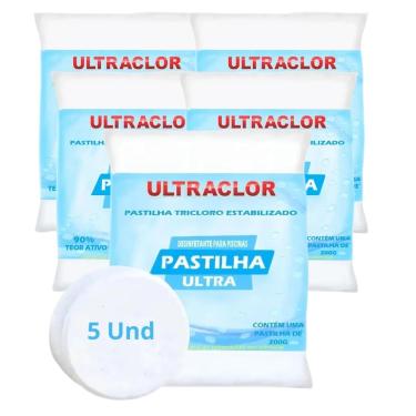 Imagem de Pastilhas de Cloro Multiação 3 em 1 para Piscinas e SPAs, 200g, 5 Unidades