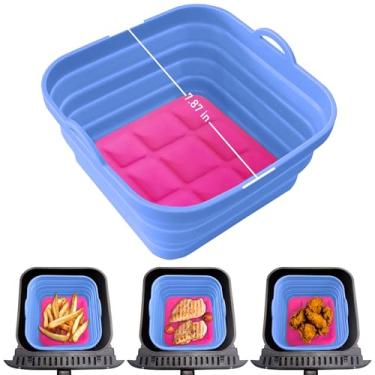 Imagem de Air Fryer Liners Cesta de silicone panelas de fritadeira de ar reutilizáveis para fritadeira a ar de 5-9 QT dobrável fácil de limpar acessórios de forno azul 19 cm
