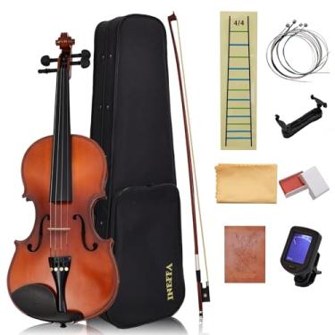 Imagem de INEFFA Violino 1/8 para iniciantes com estojo rígido, arco de violino, ponte, resina, descanso de ombro, adesivos, afinador, instruções, artesanato com bordo, abeto