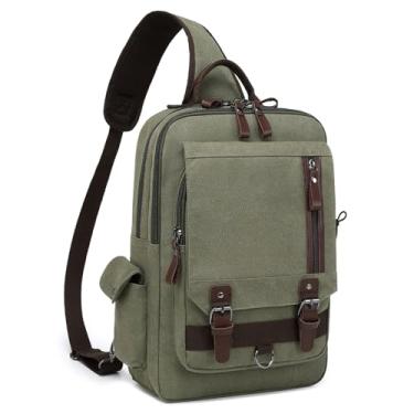 Imagem de mygreen Bolsa mensageiro transversal de lona mochila tiracolo mochila de viagem, Verde militar - GG, X-Large, Bolsa tiracolo