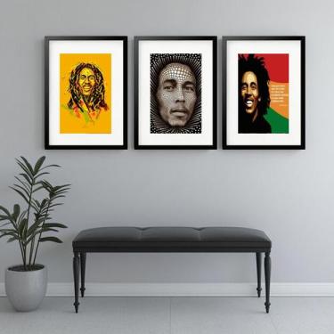 Imagem de Kit 3 Quadros Grandes Bob Marley - 60x48cm - Quadros On-line, Moldura 