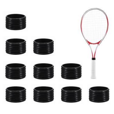 Imagem de Anel de borracha com cabo de raquete de tênis preto, 10 peças, anel de aderência de raquete de silicone, anel de borracha, overgrip absorvente no lugar para badminton, squash, beisebol, raquete de