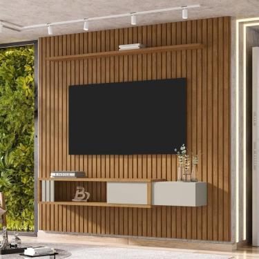 Imagem de Painel Para Tv Até 85 Polegadas Ripado Com 1 Gaveta E Nicho Multimóveis Cr45283 Naturalle Off White