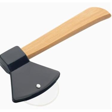 Imagem de Cortadores de pizza tipo machado com alças de bambu e lâminas giratórias afiadas para pizza, pão, bolos (preto)