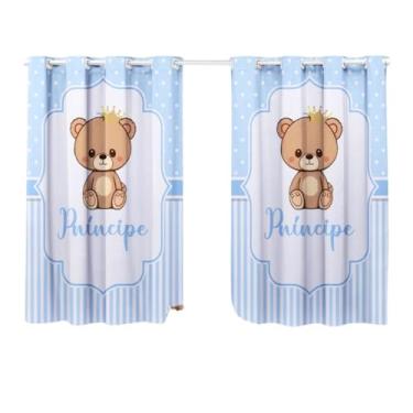 Imagem de Cortina Quarto Infantil Pequena Simples Decoração Bebe Menino Urso Principe Azul Claro Basica P/Varao