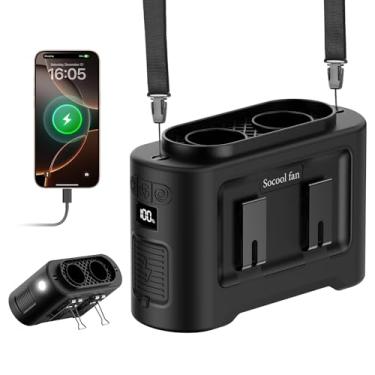 Imagem de Socool Ventilador de cintura portátil de 14500 mAh com clipe no cinto usável, ventilador pessoal recarregável, saída de ar dupla, resfriamento de 40H, ventiladores operados por bateria de 5