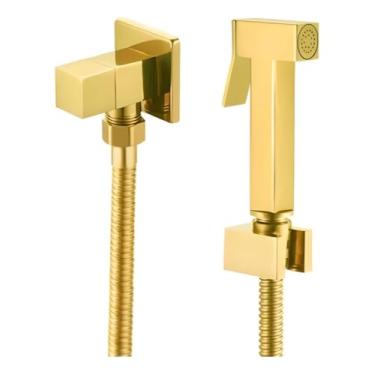 Imagem de Ducha higienica dourada quadrada luxo para banheiro lavabo